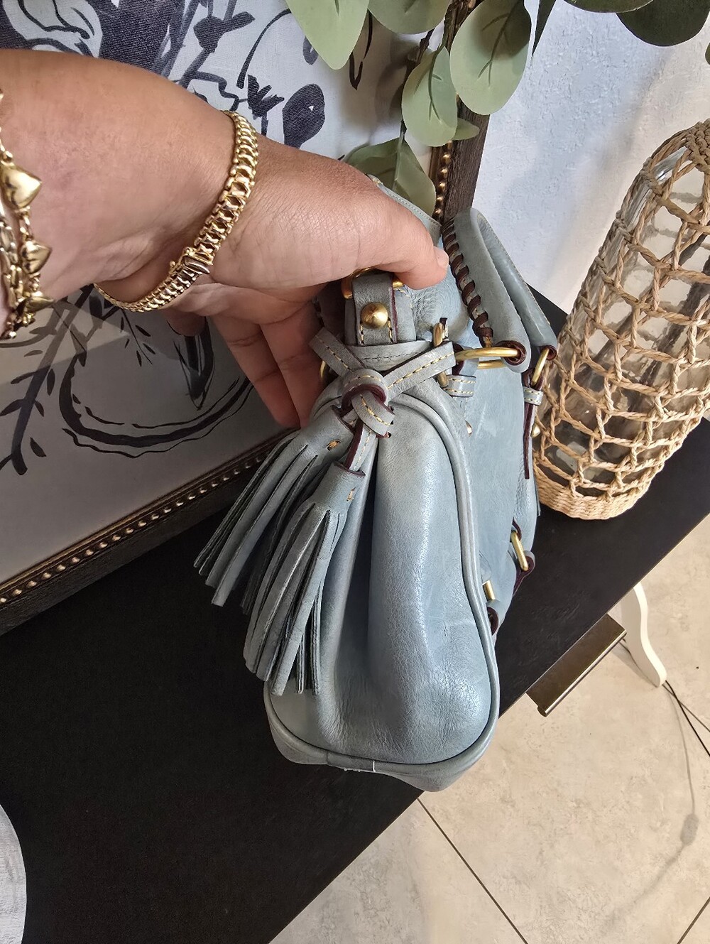 Dooney & Bourke Florentine Vachetta Leather Satchel With Tassel And Buckle - Picture 10 of 13